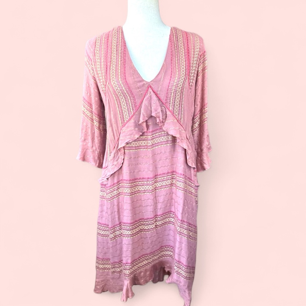 Anthropologie Brand Intropia NWOT SZ 38 EU ruffled tiered vneck midi dress‎